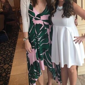 Pink with green palms high low dress